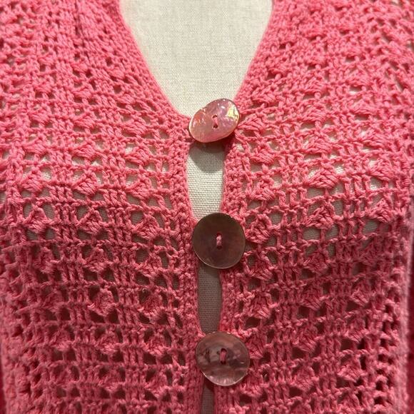 JH Collectives Crotchet buttoned Sweater Top in a Linen/Cotton Blend. - Picture 2 of 8